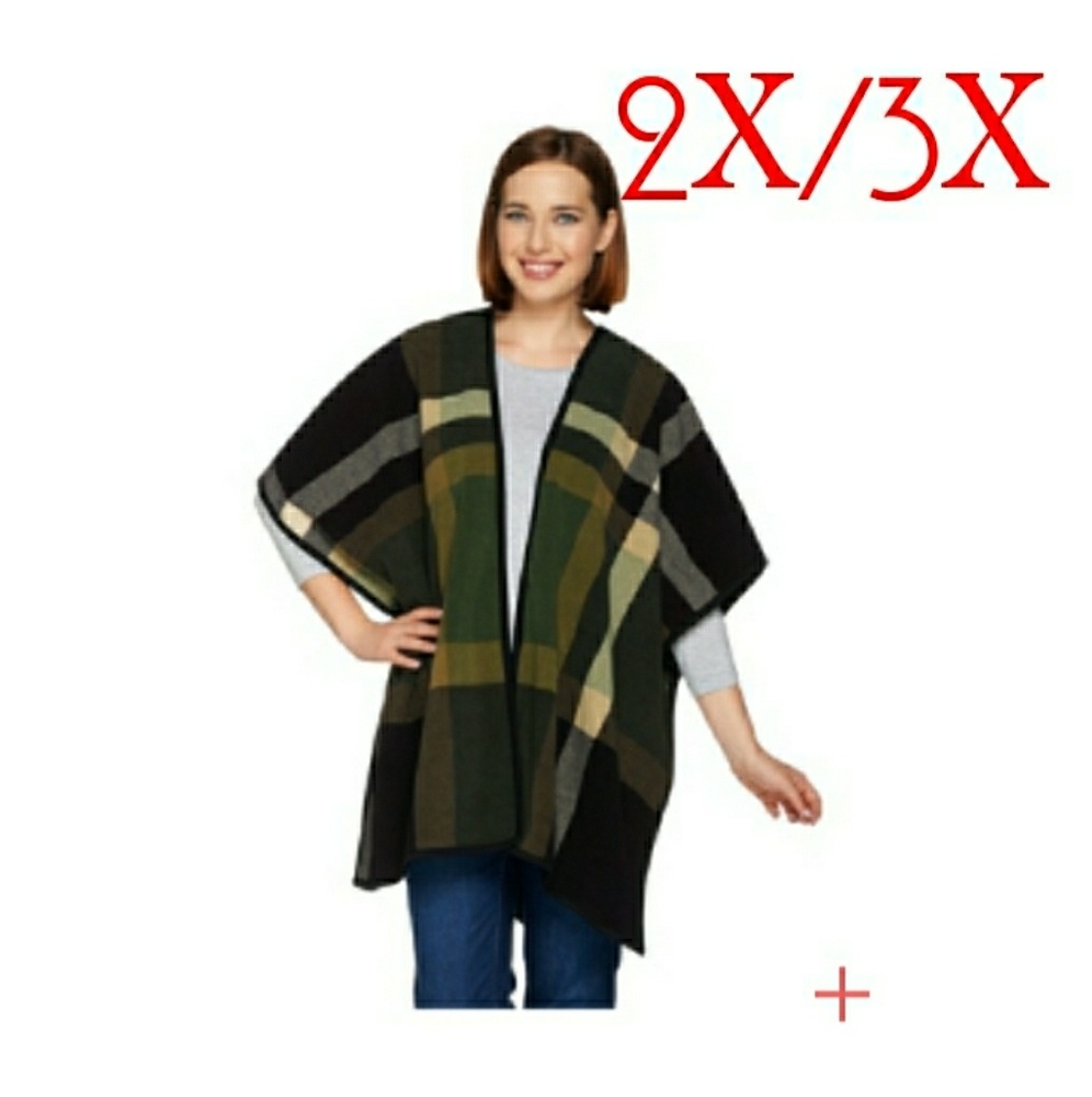 Denim & Co. Plaid Printed Reversible Open Front	Da